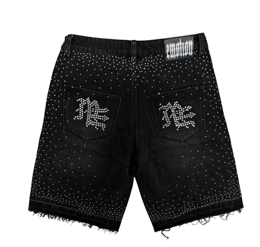 Mixed Emotion Black “ME” Rhinestone Denim Shorts