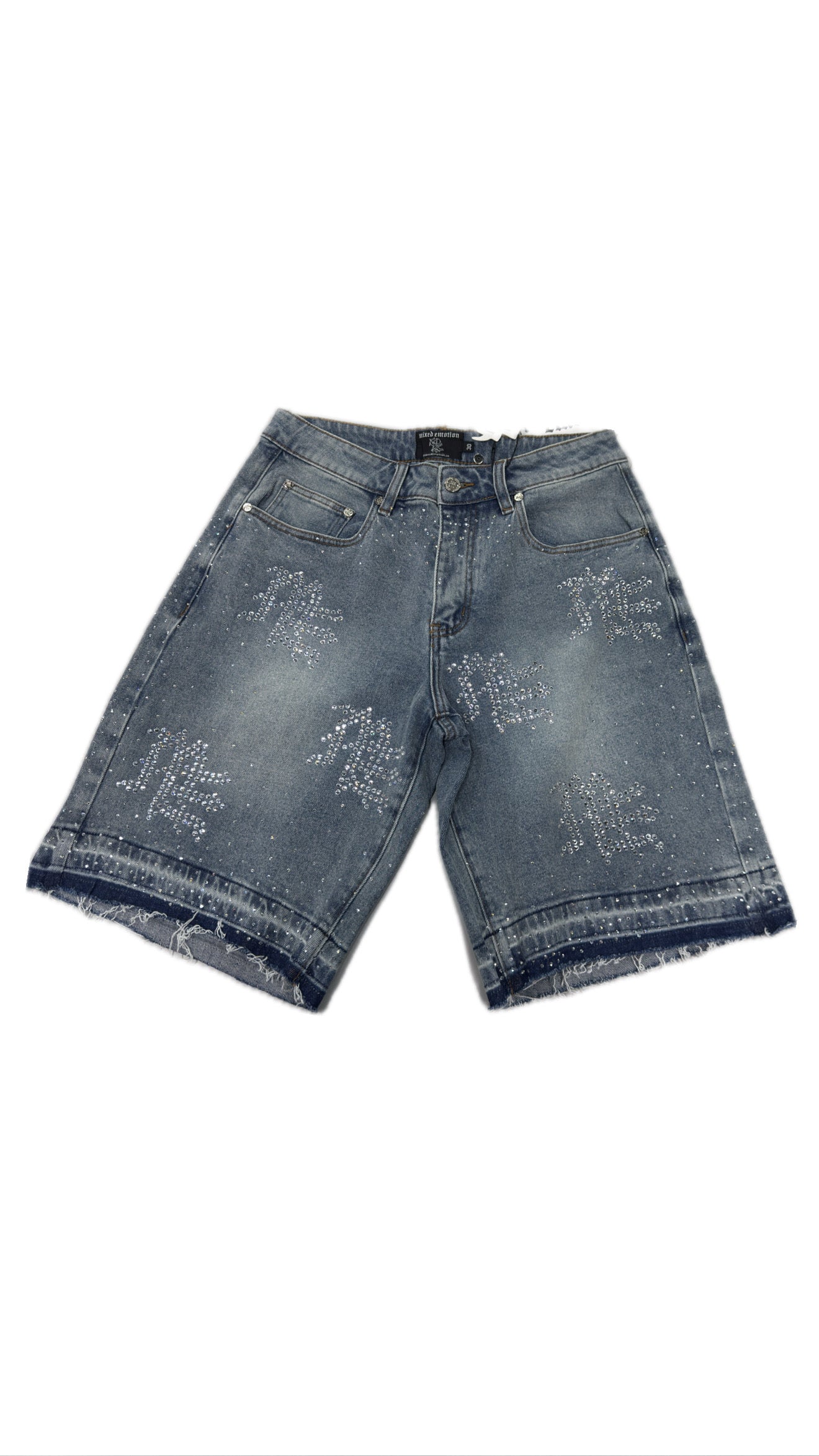 Mixed Emotion ‘ME’ Rhinestone Denim Shorts