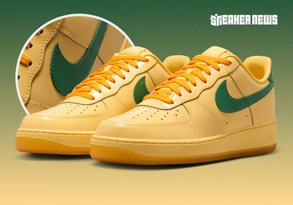 Nike Air Force 1 Low Patent Leather Topaz Gold Pine Green (IO4489-700)