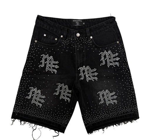 Mixed Emotion Black “ME” Rhinestone Denim Shorts